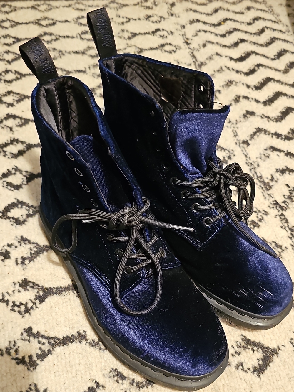 Dr. Martens Navy Velvet Embossed Combat Boots